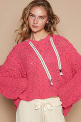Cozy Cable Knit Hooded Chenille Sweater - V-Neck, Long Sleeve, Stylish & Comfortable